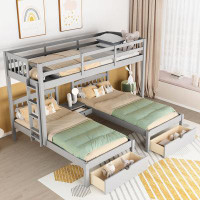 Harriet Bee Ginneh Twin over Twin over Twin 3 Drawer Solid Wood Standard Bunk Bed by Harriet Bee