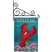 Breeze Decor Lobster - Impressions Decorative Metal Fansy Wall Bracket Garden Flag Set GS107026-BO-03