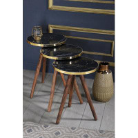 Mercer41 White Marble Nesting Coffee Tables 3 PCS,Round Side Table With Wooden Legs With Gold Side Details,Set Of 3 Smal