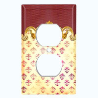 WorldAcc Metal Light Switch Plate Outlet Cover (Damask Maroon Yellow Frame    - Single Toggle)