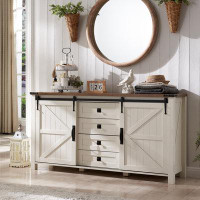 Gracie Oaks Texola 60" W Farmhouse Chest of Drawers, Wood Bedroom Dresser with 4 Drawers & Sliding Barn Doors