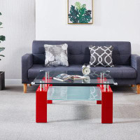 Ivy Bronx Tempered Glass Top Square Double-Layer Coffee Table With MDF Legs