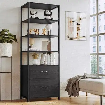 17 Stories 71.6 In Tall Industrial Bookcase With File Cabinet Drawers