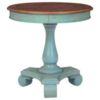 Rosalind Wheeler Wooden Accent Table With Round Tabletop, Grey And Brown