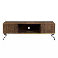 George Oliver Clive 60 Inch Reclaimed Wood Rectangle Farmhouse TV Stand Media Console, 2 Doors, Iron Legs, Natural Brown