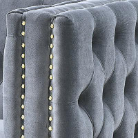 Mercer41 Elegant Style Button Tufted And Nailhead Decoration Loveseat Sofa With Gold Metal Legs, For Indoor Use