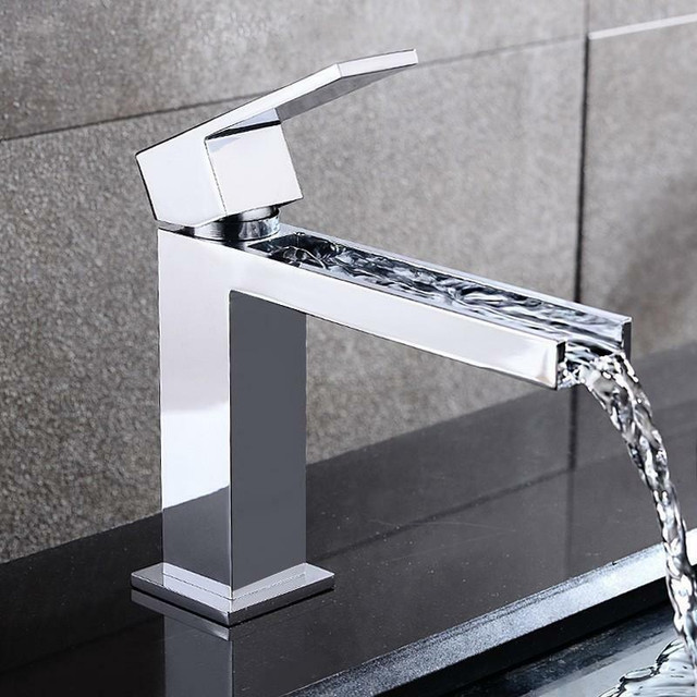 Modern Chrome Waterfall Single Hole Faucet for Bathroom Sinks in Plumbing, Sinks, Toilets & Showers in Alberta - Image 3