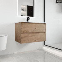 Latitude Run® Arra 30"Single Sink Wall Mounted Bathroom Vanity, Floating with 2 Drawers, White Ceramic Sink Top