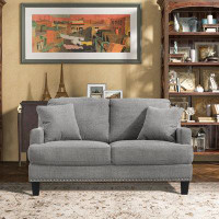 Bonzy Home 59.4" W Elegant Gray Polyester Loveseat Sofa With Nailhead Trim And Pillows