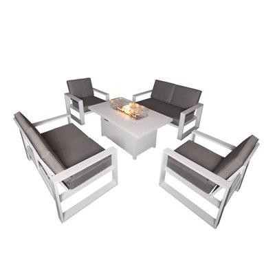 Hokku Designs 5 Piece Patio Dining Set Fire Pit Table with 2 Armchair + 2 Loveseat in Couches & Futons