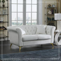 House of Hampton Chesterfield sofa ,tufted and wrinkled fabric loverseater sofa with scroll arm and scroll back
