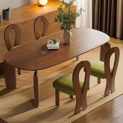 HOUZE 4 - Person Brown Solid Wood Oval Dining Table Set