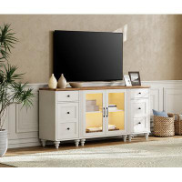 Darby Home Co WAMPAT LED TV Stand For 75 Inch TV, Wood TV Cabinet Entertainment Centre With Glass Door And Charging Stat