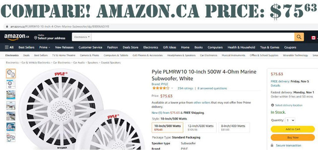 PYLE PLMRW10 10 INCH MARINE WATER RESISTANT AUDIO SUBWOOFERS - Brand New in Boat Parts, Trailers & Accessories - Image 3