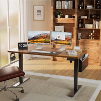 Latitude Run® Indianapolis Height Adjustable Rectangle Standing Desk with A PU Leather Storage Pocket