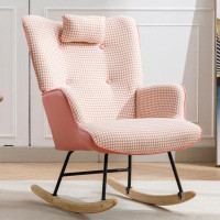 Corrigan Studio Modern Checkered Rocking Chair, Soft Houndstooth Fabric Leather Accent Armchair With Side Pocket For Liv