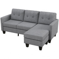 L-SHAPED SOFA, CHAISE LOUNGE, FURNITURE, 3 SEATER COUCH WITH SWITCHABLE OTTOMAN