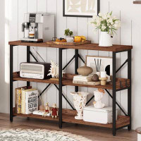 17 Stories 17 Storeys Industrial Sofa Console Table Behind Couch, Wood Metal Entryway Table With Shelves, Narrow 3 Tier