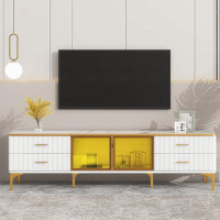 Ivy Bronx ON-TREND Stylish LED TV Stand With Marble-Veined Table Top For Tvs Up To 78'', Entertainment Centre With Brown
