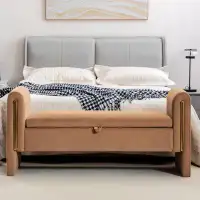 Mercer41 Velvet Fabric Storage Bench Bedroom Bench With Gold Metal Trim Strip For Living Room Bedroom Indoor