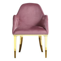 Rosdorf Park Pink Upholstered Velvet Dining Chairs With Arms And Gold Stainless Steel Legs