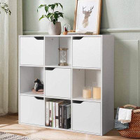 Latitude Run® Giantex 9-Cube Storage Organizer, Storage Cabinet With 4 Open Cubes And 5 Cabinets, Free Standing Wooden C
