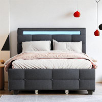 Ivy Bronx Upholstered Platform Bed With Led Frame And 4 Drawers