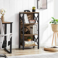 Gracie Oaks 39.5" H X 15.7" W Narrow Bookcase With Rustic Wood And Metal(4 Tier )
