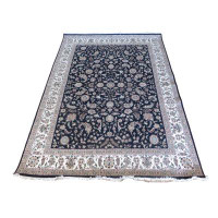 Oriental Rug Galaxy Hand Knotted Navy Blue Fine Nain With Silk Oriental Rug