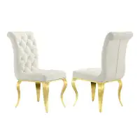 Rosdorf Park White Velvet Dining Chairs With Gold Legs And Luxury Tufted Back