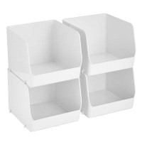 mDesign mDesign Plastic Stackable XL Kitchen Food Open Front Storage Bin, 4 Pack - White