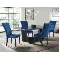 Picket House Furnishings Dillon Standard Height Grey 5PC Dining Set-Table & Four Velvet Chairs In Blue