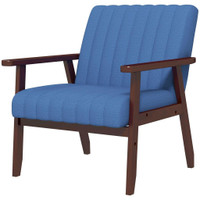 UPHOLSTERED ARMCHAIR, MODERN ACCENT CHAIR WITH WOOD LEGS AND TUFTING DESIGN FOR LIVING ROOM, BEDROOM, DARK BLUE
