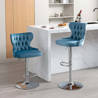 Impact Outdoor Set Of 2 Swivel Upholstered Adjustable Height Tufted Bar Stools With Back