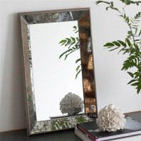 Wrought Studio 24" X 15" Antique Silver Rectangle Mirror With Floral Accents-2