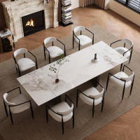 Everly Quinn Wonnie 9 - Piece 94.48" Extendable Sintered Stone Dining Table with 8 Chairs Dining Set