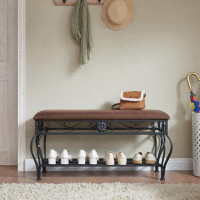 Winston Porter Shoe Rack Bench For Entryway, Industrial Bench, Rustic Shoe Rack For Small Spaces, Upholstered Entryway B