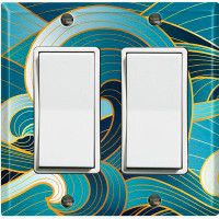 WorldAcc Metal Light Switch Plate Outlet Cover (Chevron Blue Wave Pattern - Double Rocker)