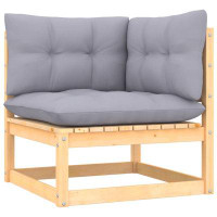 Ebern Designs Ebern Designs Patio Corner Sofa With Grey Cushions Solid Pinewood