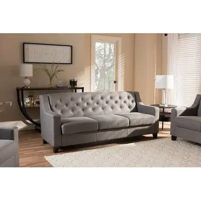 Lefancy.net Lefancy Grey Fabric Upholstered Button-Tufted Living Room 3-Seater Sofa