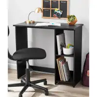 Ebern Designs Small Space Writing Desk With 2 Shelves, True Black Oak Finish