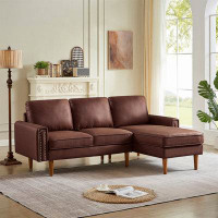 Latitude Run® 82.2"L-Shape Sofa Couch With Chais Mid-Century Copper Nail On Arms