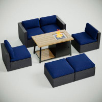 Wade Logan 6 - Person Outdoor Seating Group With Cushions And Fire Pit Table