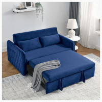 Latitude Run® Sofa Bed with 2 Detachable Arm Pockets, Velvet Loveseat Sofa with 2 Pillows