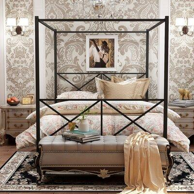 Gracie Oaks Cadre de lit à baldaquin pour grand lit en métal avec 4 colonnes et base avec tête de lit in Beds & Mattresses in Québec