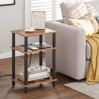 17 Stories 17 Stories End Table With Charging Station, Side Table With USB Ports And Outlets, Nightstand, 3-Tier Storage