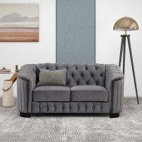 House of Hampton 64" Velvet Upholstered Loveseat Sofa With Removable Seat Cushion 2