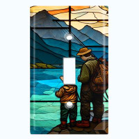 WorldAcc Metal Light Switch Plate Outlet Cover (Fishing Father Son Bonding Art - Single Toggle)