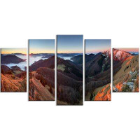 Made in Canada - Design Art 'Red Mountain Sunset Panorama' 5 Piece Wall Art on Wrapped Canvas Set
