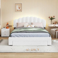 Latitude Run® Teddy Fleece Queen Size Upholstered Platform Bed With Nightstand